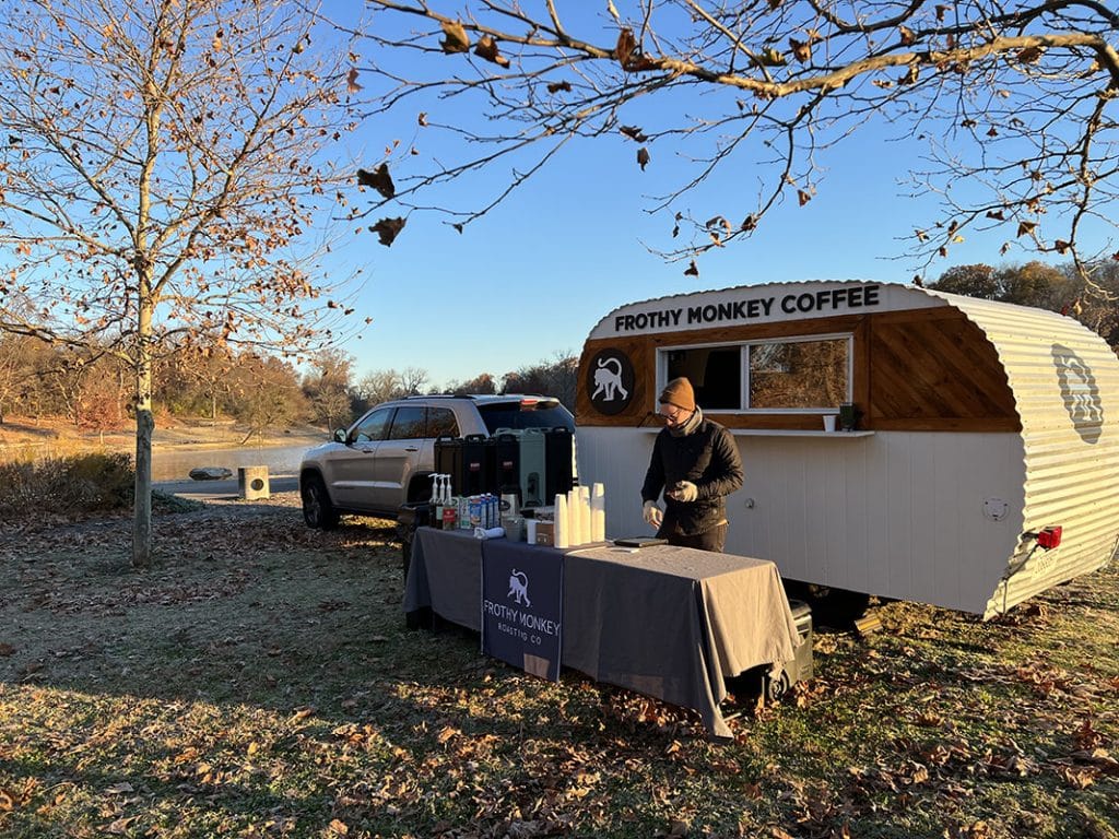 Frothy Monkey Roasting Co coffee wagon at local park event