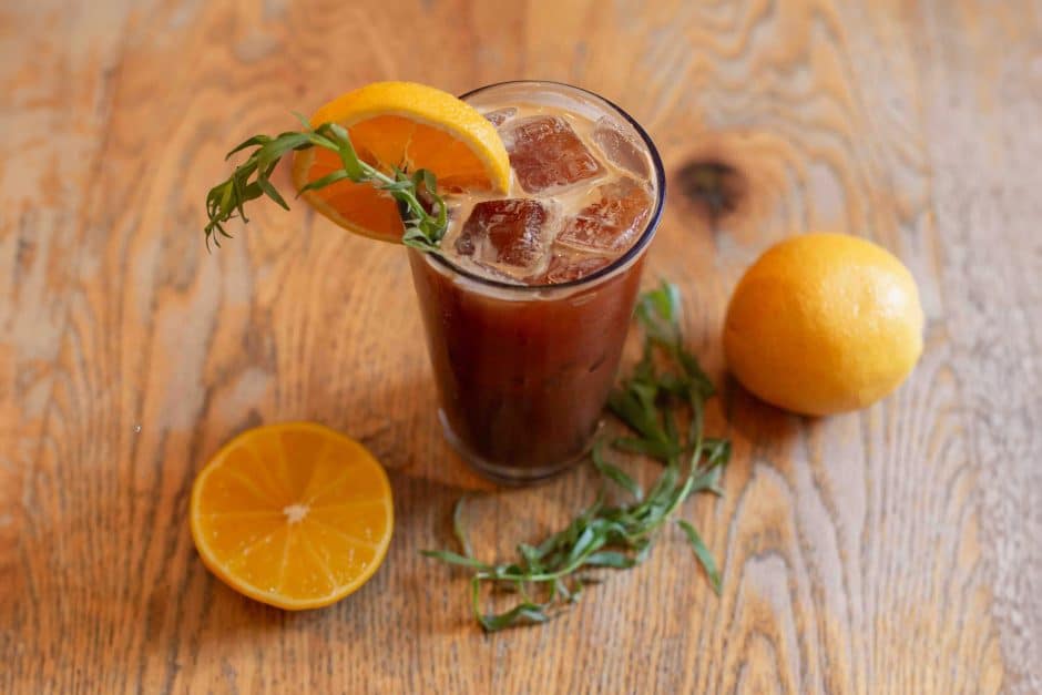 Espresso Tonic drink on table from fall and winter seasonal drink competition at Frothy Monkey. 