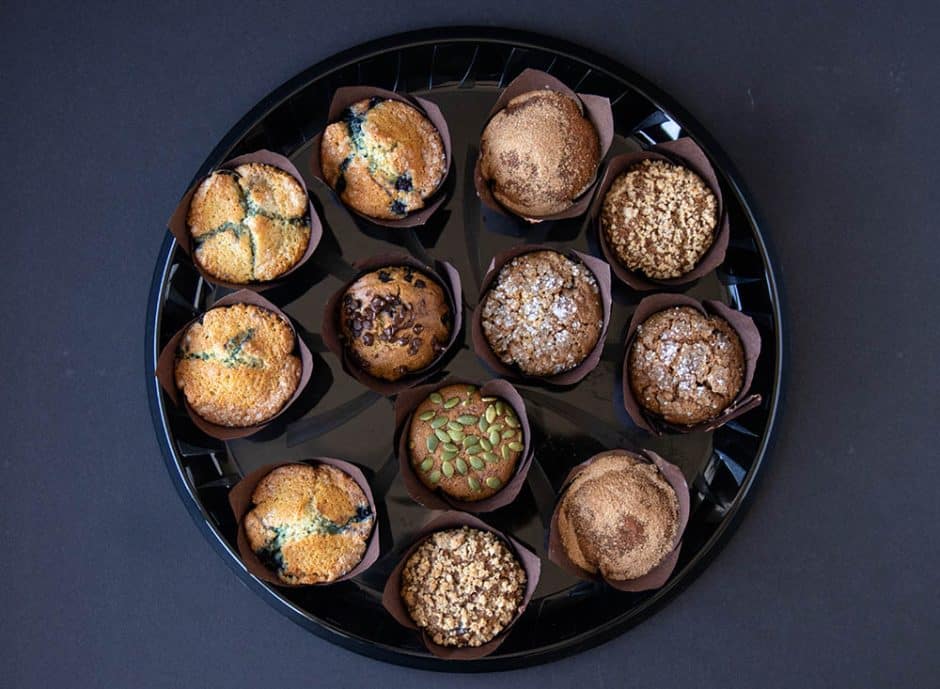 platter of fresh muffins for event or office catering